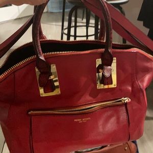 Lipstick Red satchel leather bag matching wallet